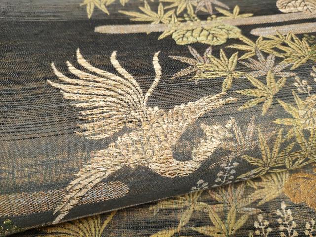 平和屋着物●両面　全通柄袋帯　鳳凰草花文　金糸　正絹　逸品　CABN2438hy