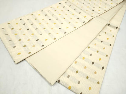 平和屋着物●六通柄袋帯　紬地　モール織　菱繋ぎ　健勝苑扱い　正絹　逸品　CABN2439hy