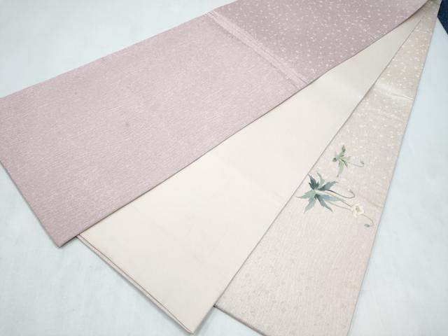 平和屋着物●太鼓柄袋帯　草花文　銀通し地　正絹　逸品　CABN2441hy