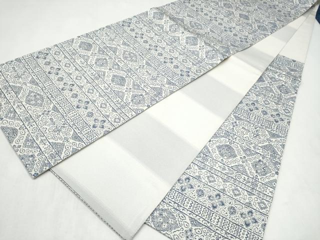 平和屋着物●六通柄袋帯　藍　横段花文　正絹　逸品　CABN2444hy