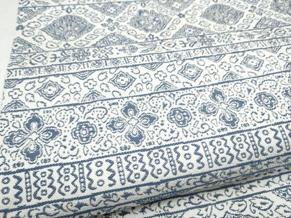 平和屋着物●六通柄袋帯　藍　横段花文　正絹　逸品　CABN2444hy