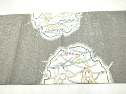 平和屋着物●京友禅作家　山科春宣　爪搔き本綴れ　六通柄袋帯　雪輪兎花文　金銀糸　反端付き　正絹　逸品　CABN2449hy