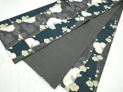 平和屋着物●六通柄袋帯　椿　舞梅文　金糸　正絹　逸品　CABN2451hy