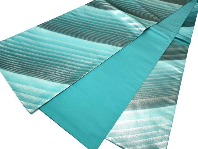 平和屋着物●染色作家　斉藤三才　六通柄袋帯　斜線文　銀糸　正絹　逸品　CABN2455hy