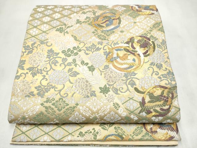 平和屋着物●六通柄袋帯　唐織　裂取唐文　金糸　正絹　逸品　CABN2480hy