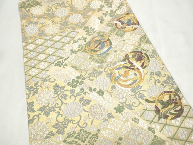平和屋着物●六通柄袋帯　唐織　裂取唐文　金糸　正絹　逸品　CABN2480hy