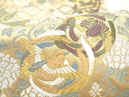 平和屋着物●六通柄袋帯　唐織　裂取唐文　金糸　正絹　逸品　CABN2480hy