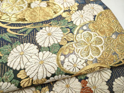 平和屋着物●京の名門　じゅらく謹製　六通柄袋帯　京より　草花文　金銀糸　証紙付き　上代72万　正絹　逸品　未使用　CABN2482hy