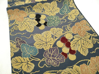 平和屋着物●両面　両方向　全通柄袋帯　金華山織　モール織　葡萄蔦の葉文　金糸　正絹　逸品　CABN2483hy