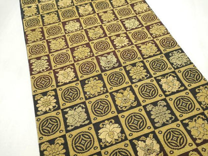 平和屋着物●両面　両方向　全通柄袋帯　金華山織　モール織　葡萄蔦の葉文　金糸　正絹　逸品　CABN2483hy