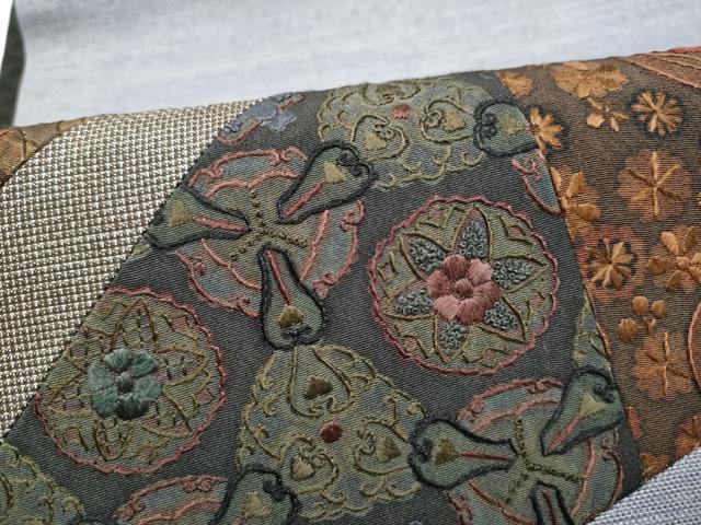 平和屋着物●中国三大刺繍　相良刺繍　総刺繍　太鼓柄袋帯　切嵌　花丸文　鈴乃屋扱い　正絹　逸品　CABN2484hy