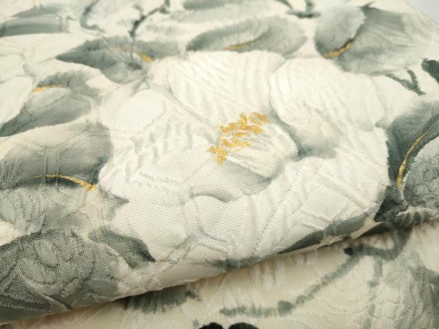 平和屋着物●太鼓柄袋帯　作家物　ふくれ織　椿　正絹　逸品　CABN2490hy