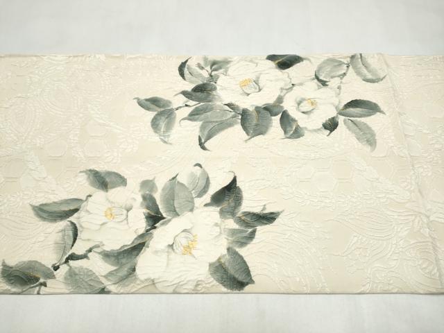 平和屋着物●太鼓柄袋帯　作家物　ふくれ織　椿　正絹　逸品　CABN2490hy
