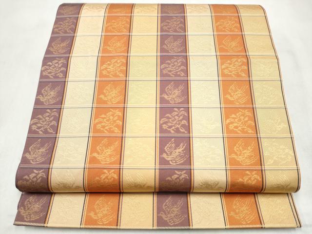平和屋着物●全通柄袋帯　花鳥間道　金糸　正絹　逸品　CABN2492hy