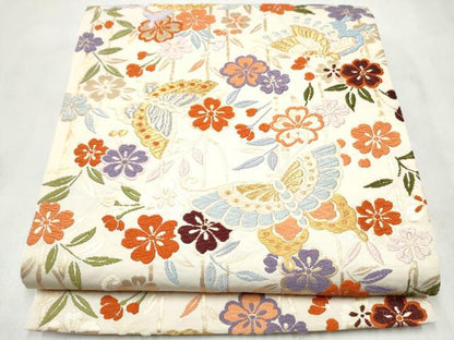 平和屋着物●六通柄袋帯　唐織　花蝶文　金糸　正絹　逸品　CABN2495hy