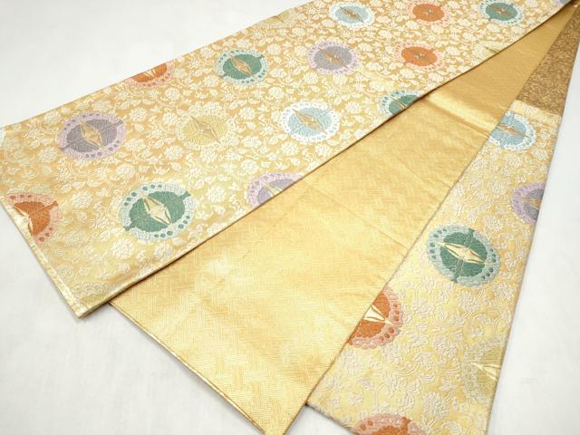 平和屋着物●佐賀錦　六通柄袋帯　唐織　唐花に向い蝶　金糸　正絹　逸品　CABN2497hy