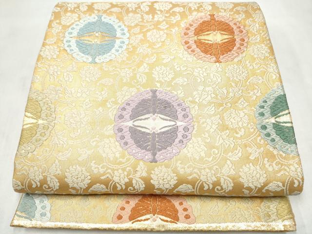 平和屋着物●佐賀錦　六通柄袋帯　唐織　唐花に向い蝶　金糸　正絹　逸品　CABN2497hy