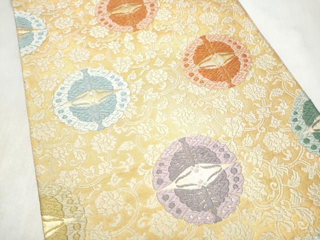 平和屋着物●佐賀錦　六通柄袋帯　唐織　唐花に向い蝶　金糸　正絹　逸品　CABN2497hy