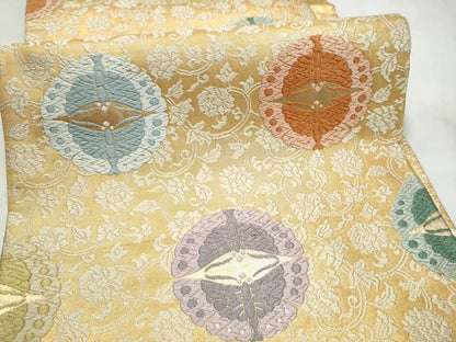 平和屋着物●佐賀錦　六通柄袋帯　唐織　唐花に向い蝶　金糸　正絹　逸品　CABN2497hy
