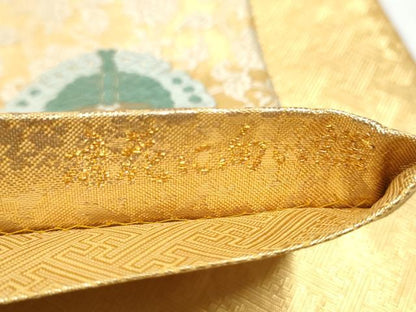 平和屋着物●佐賀錦　六通柄袋帯　唐織　唐花に向い蝶　金糸　正絹　逸品　CABN2497hy