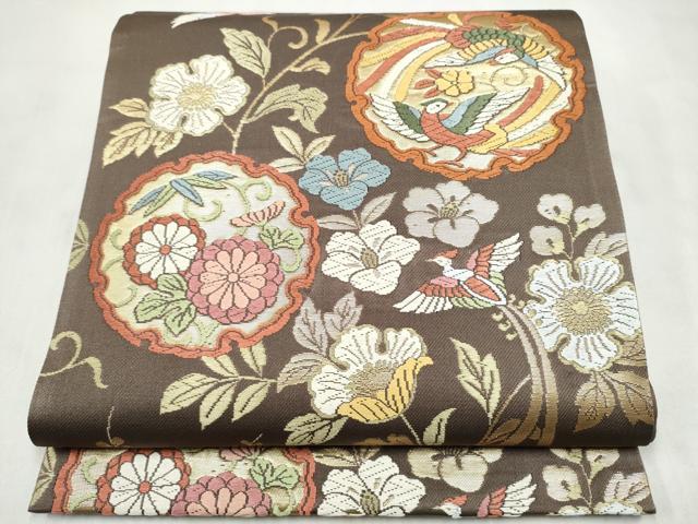 平和屋着物●六通柄袋帯　唐織　唐花華文　正絹　逸品　CABN2506hy