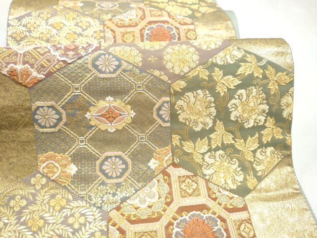 平和屋着物●六通柄袋帯　唐織　亀甲草花文　金糸　正絹　逸品　CABN2508hy