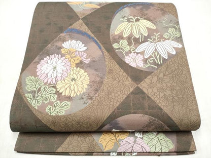 平和屋着物●西陣　六通柄袋帯　唐織　草花丸文　証紙付き　正絹　逸品　CABN2513hy