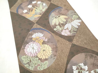 平和屋着物●西陣　六通柄袋帯　唐織　草花丸文　証紙付き　正絹　逸品　CABN2513hy