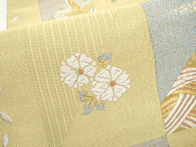 平和屋着物●六通柄袋帯　唐織　市松草花文　金糸　正絹　逸品　CABN2520hy