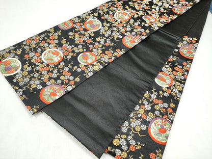 平和屋着物●西陣の名門　加納幸謹製　六通柄袋帯　唐織　草花丸文　黒地　金銀糸　正絹　逸品　CABN2521hy