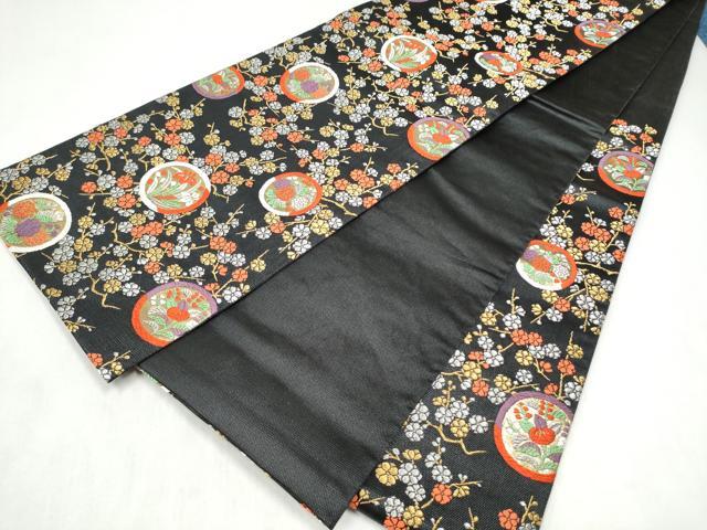 平和屋着物●西陣の名門　加納幸謹製　六通柄袋帯　唐織　草花丸文　黒地　金銀糸　正絹　逸品　CABN2521hy