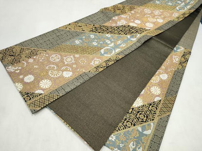 平和屋着物●六通柄袋帯　遺宝綴れ　吉祥花文　金糸　正絹　逸品　CABN2523hy