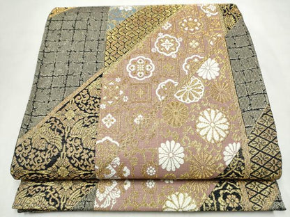 平和屋着物●六通柄袋帯　遺宝綴れ　吉祥花文　金糸　正絹　逸品　CABN2523hy