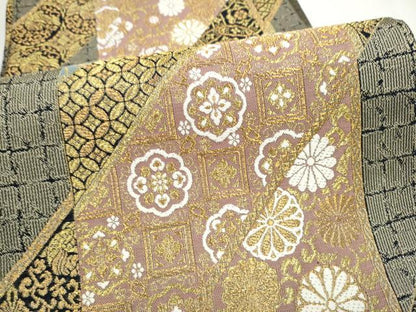 平和屋着物●六通柄袋帯　遺宝綴れ　吉祥花文　金糸　正絹　逸品　CABN2523hy