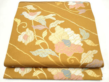 平和屋着物●全通柄　本袋帯　唐花斜文　金糸　　正絹　逸品　CABN2527hy