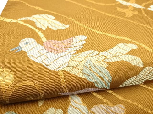 平和屋着物●全通柄　本袋帯　唐花斜文　金糸　　正絹　逸品　CABN2527hy
