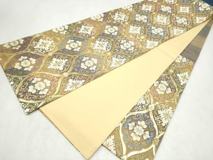 平和屋着物●六通柄袋帯　唐織　立涌花文　金糸　正絹　逸品　CABN2528hy