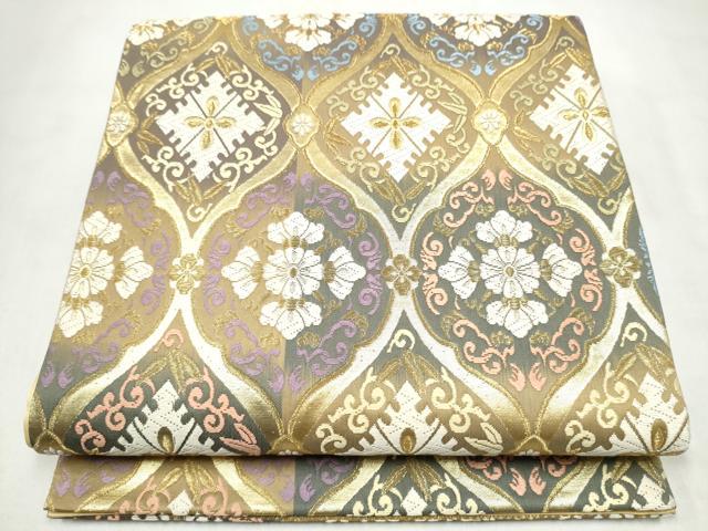 平和屋着物●六通柄袋帯　唐織　立涌花文　金糸　正絹　逸品　CABN2528hy