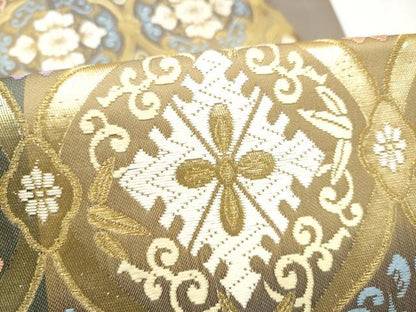 平和屋着物●六通柄袋帯　唐織　立涌花文　金糸　正絹　逸品　CABN2528hy