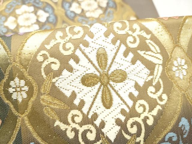 平和屋着物●六通柄袋帯　唐織　立涌花文　金糸　正絹　逸品　CABN2528hy