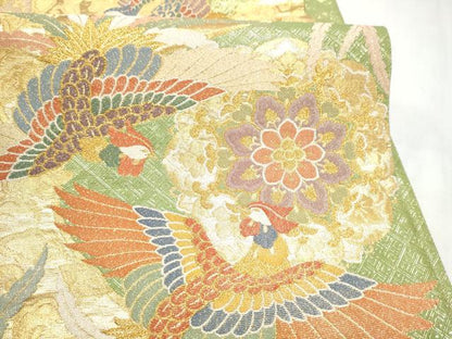 平和屋着物●佐賀錦　唐織・西陣の老舗・名門・藤原織物　六通柄袋帯　鳳凰花文　金糸　正絹　逸品　CABN2529hy