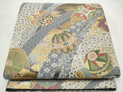 平和屋着物●六通柄袋帯　唐織　花毬文　金糸　正絹　逸品　CABN2532hy