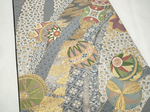 平和屋着物●六通柄袋帯　唐織　花毬文　金糸　正絹　逸品　CABN2532hy