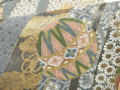 平和屋着物●六通柄袋帯　唐織　花毬文　金糸　正絹　逸品　CABN2532hy