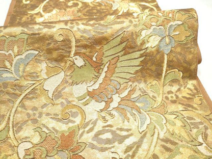 平和屋着物●西陣　川島織物　六通柄袋帯　花喰鳥　金糸　引箔　正絹　逸品　CABN2533hy