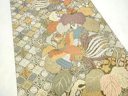 平和屋着物●六通柄袋帯　唐織　観世錦　鳳凰花文　金糸　正絹　逸品　CABN2534hy