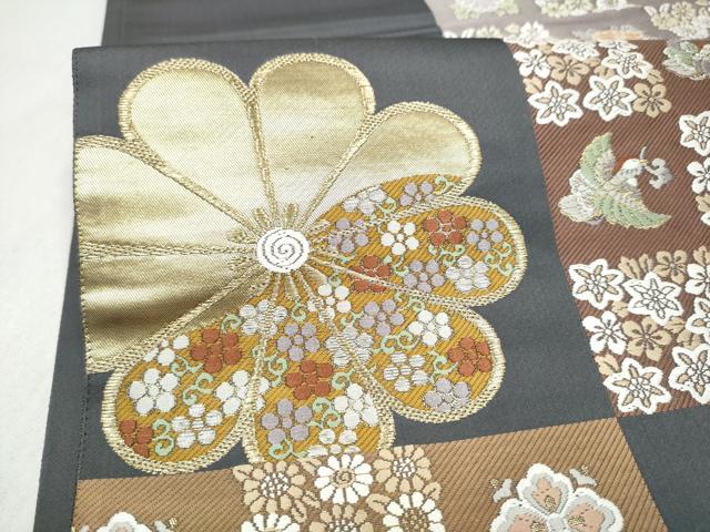 平和屋着物●六通柄袋帯　唐織　市松舞花文　金糸　正絹　逸品　CABN2541hy