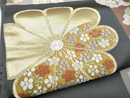 平和屋着物●六通柄袋帯　唐織　市松舞花文　金糸　正絹　逸品　CABN2541hy