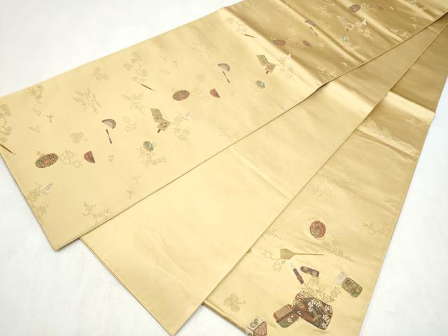 平和屋着物●京の名門　じゅらく謹製　六通柄袋帯　あけぼの繭　器物文　金糸　正絹　逸品　CABN2544hy