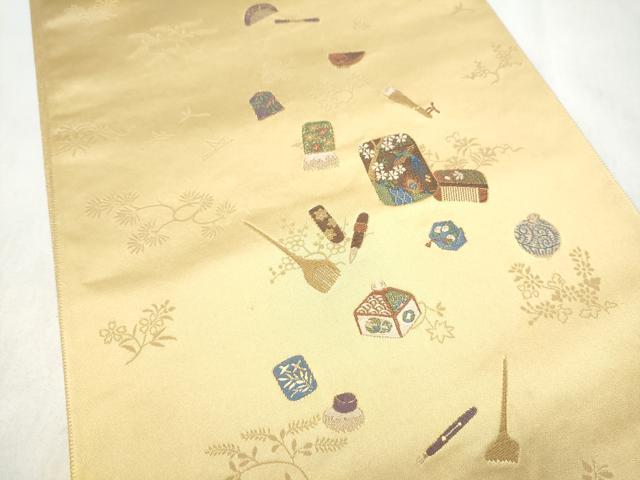 平和屋着物●京の名門　じゅらく謹製　六通柄袋帯　あけぼの繭　器物文　金糸　正絹　逸品　CABN2544hy